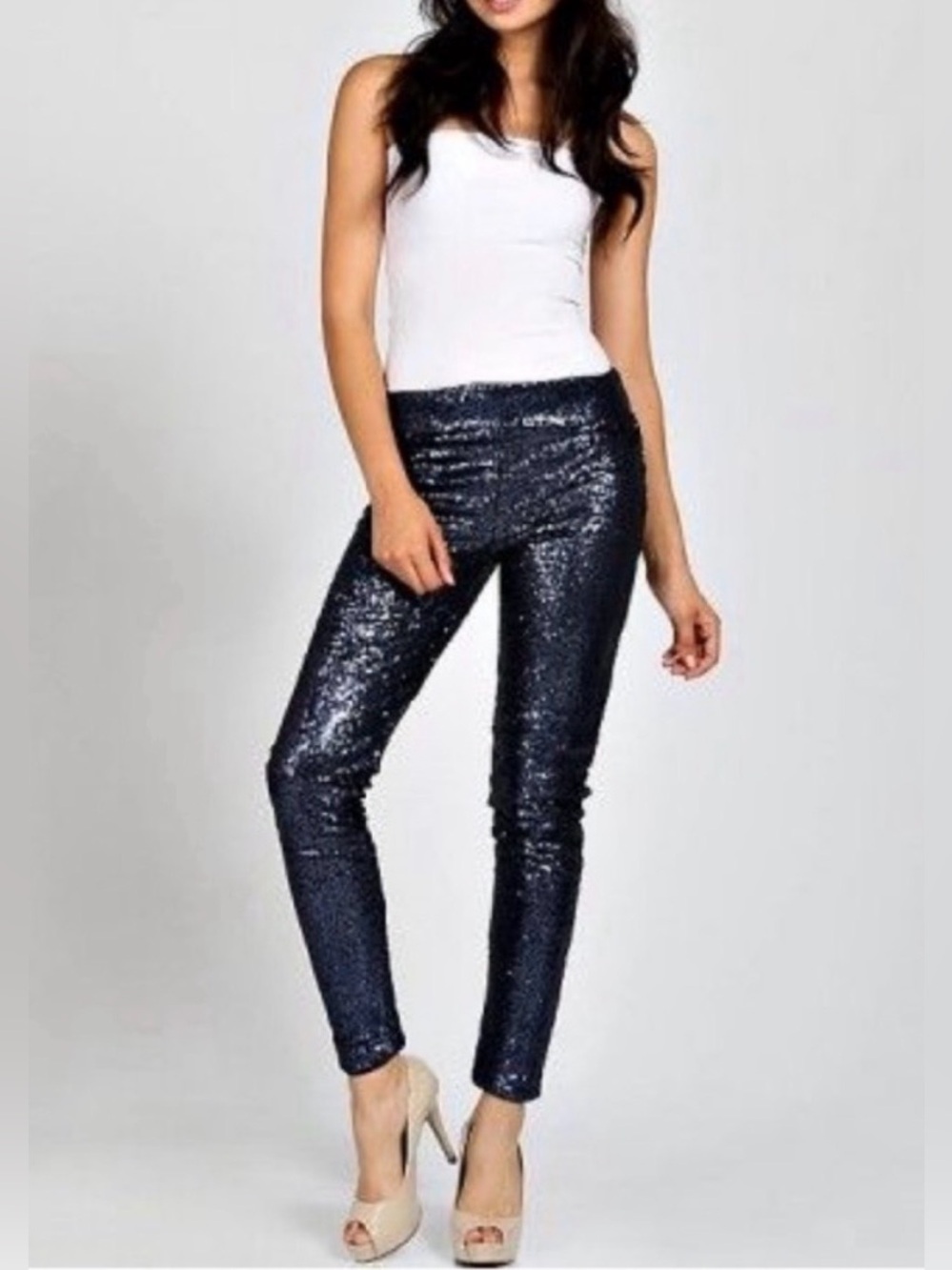 Forever 21 Navy Blue Sequin Leggings Pants